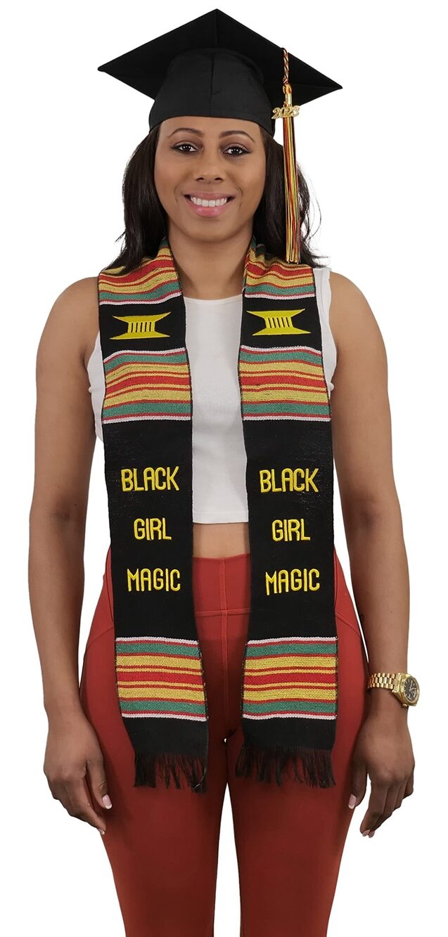 3118 Black Girl Magic Graduation Kente Stole, Handwoven Kente Sash Cloth